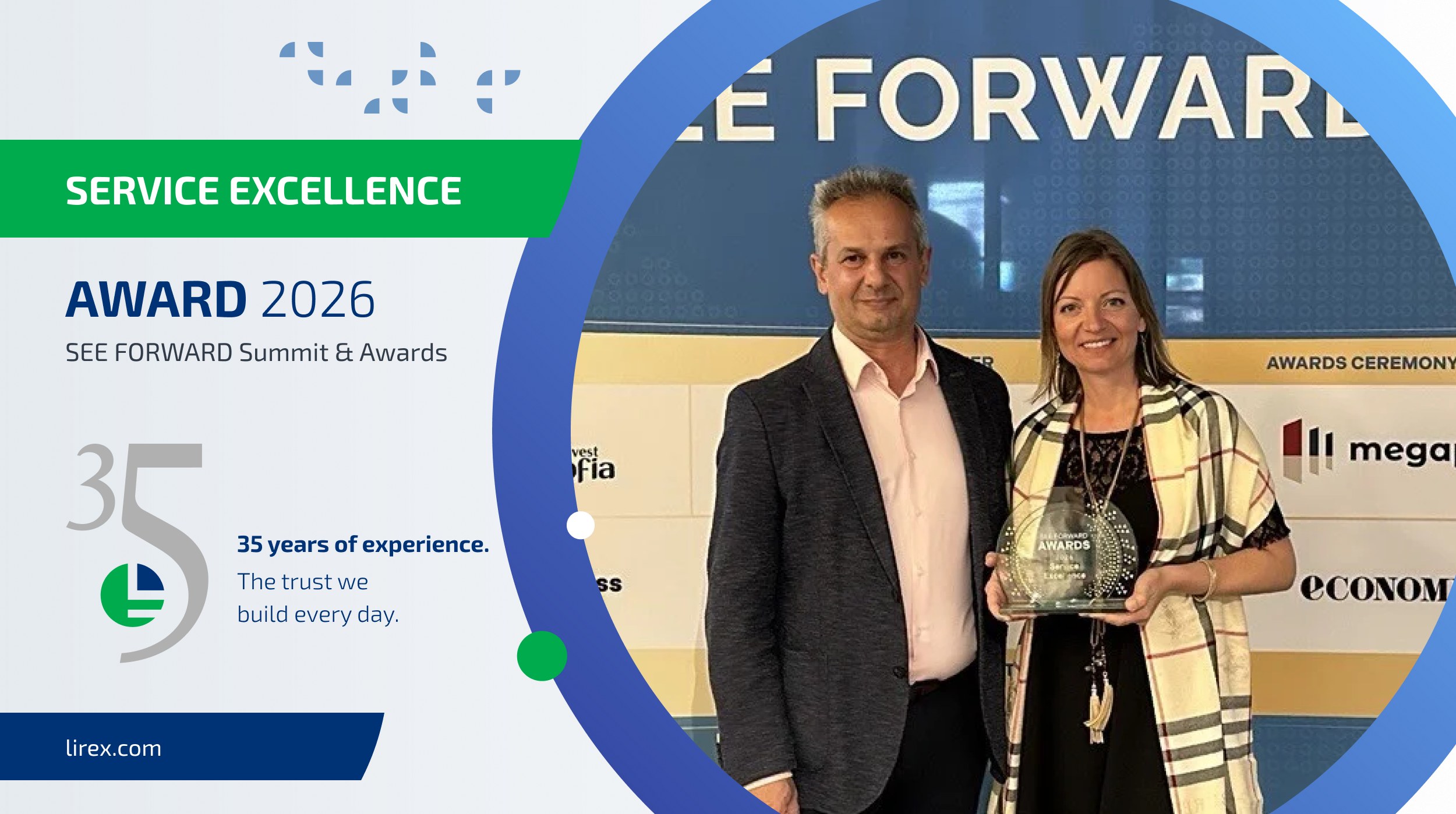 LIREX team receiving the Service Excellence Award at SEE FORWARD Summit & Awards 2026